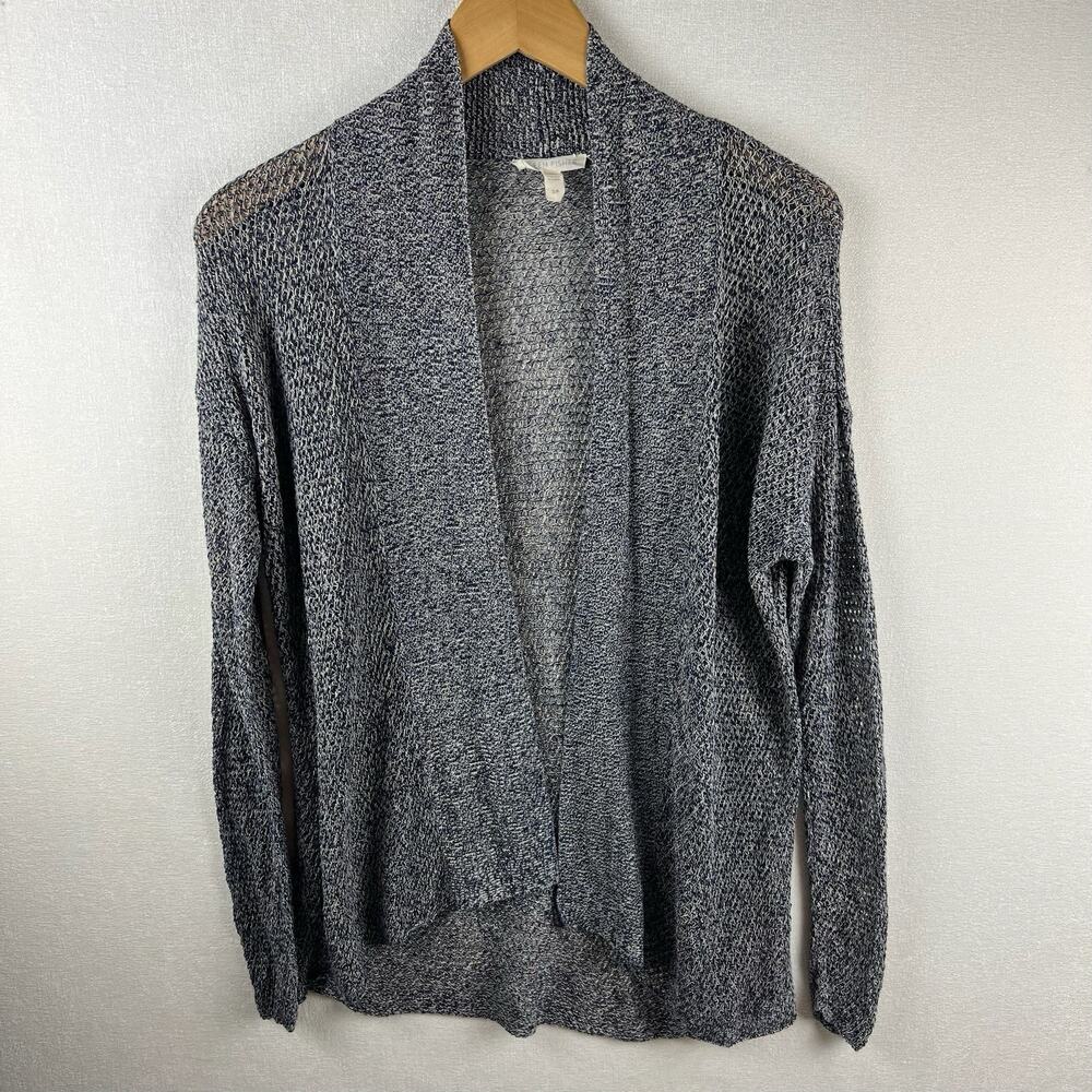 Eileen Fisher Women’s Size S/P Navy Ivory Linen Knit Cardigan Sweater